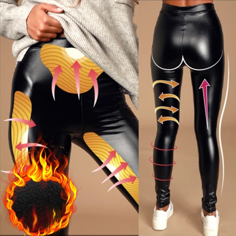Black Summer PU Leather Shaper High Waist Leggings