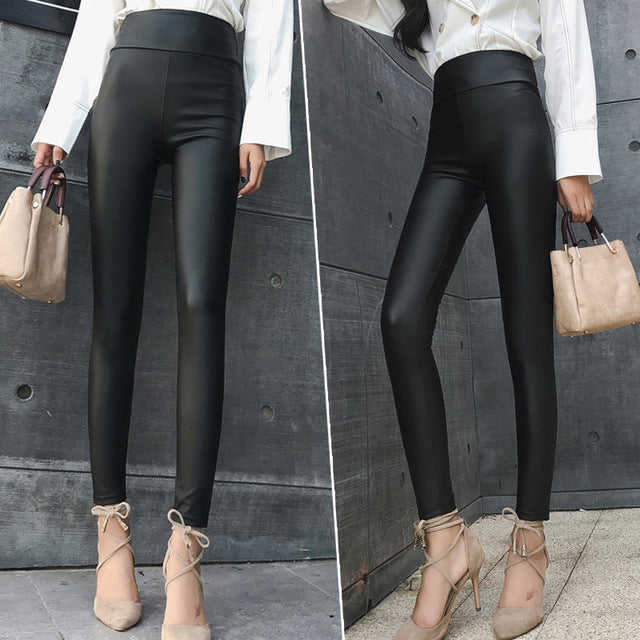 Black Summer PU Leather Shaper High Waist Leggings